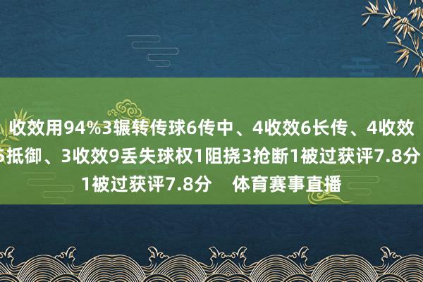 收效用94%3辗转传球6传中、4收效6长传、4收效1创造紧要契机5抵御、3收效9丢失球权1阻挠3抢断1被过获评7.8分    体育赛事直播