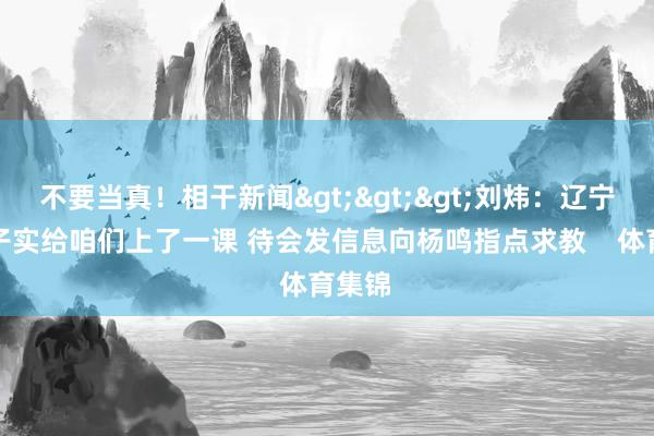 不要当真！相干新闻>>>刘炜：辽宁结结子实给咱们上了一课 待会发信息向杨鸣指点求教    体育集锦