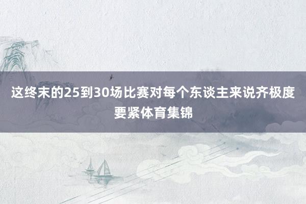 这终末的25到30场比赛对每个东谈主来说齐极度要紧体育集锦