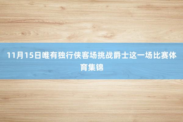 11月15日唯有独行侠客场挑战爵士这一场比赛体育集锦